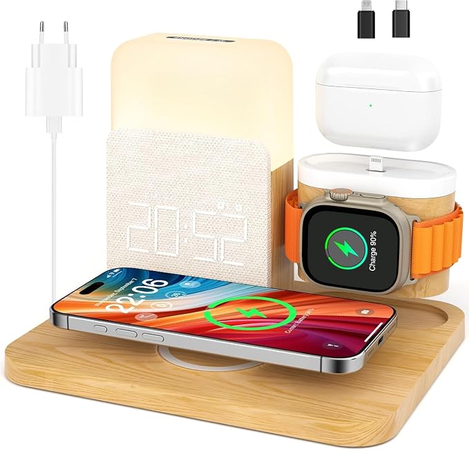COLSUR 3 in 1 Induction Charger for Apple Watch iPhone AirPods, Samsung Charging Station, Bedside Lamp, Touch Room, Alarm Clock, Phones Accessories Wireless 17/16/15/14/13, Room Decoration - Image 1