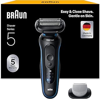 Braun Rasoir Electrique Homme Series 5 52-B1600S, Bleu, Etanche, Lames Flexibles Pour Raser Doucement Visage et Barbe, 2 Modes De Rasage, Coffret Avec Accessoire Tondeuse Pour Le Corps - Image 1