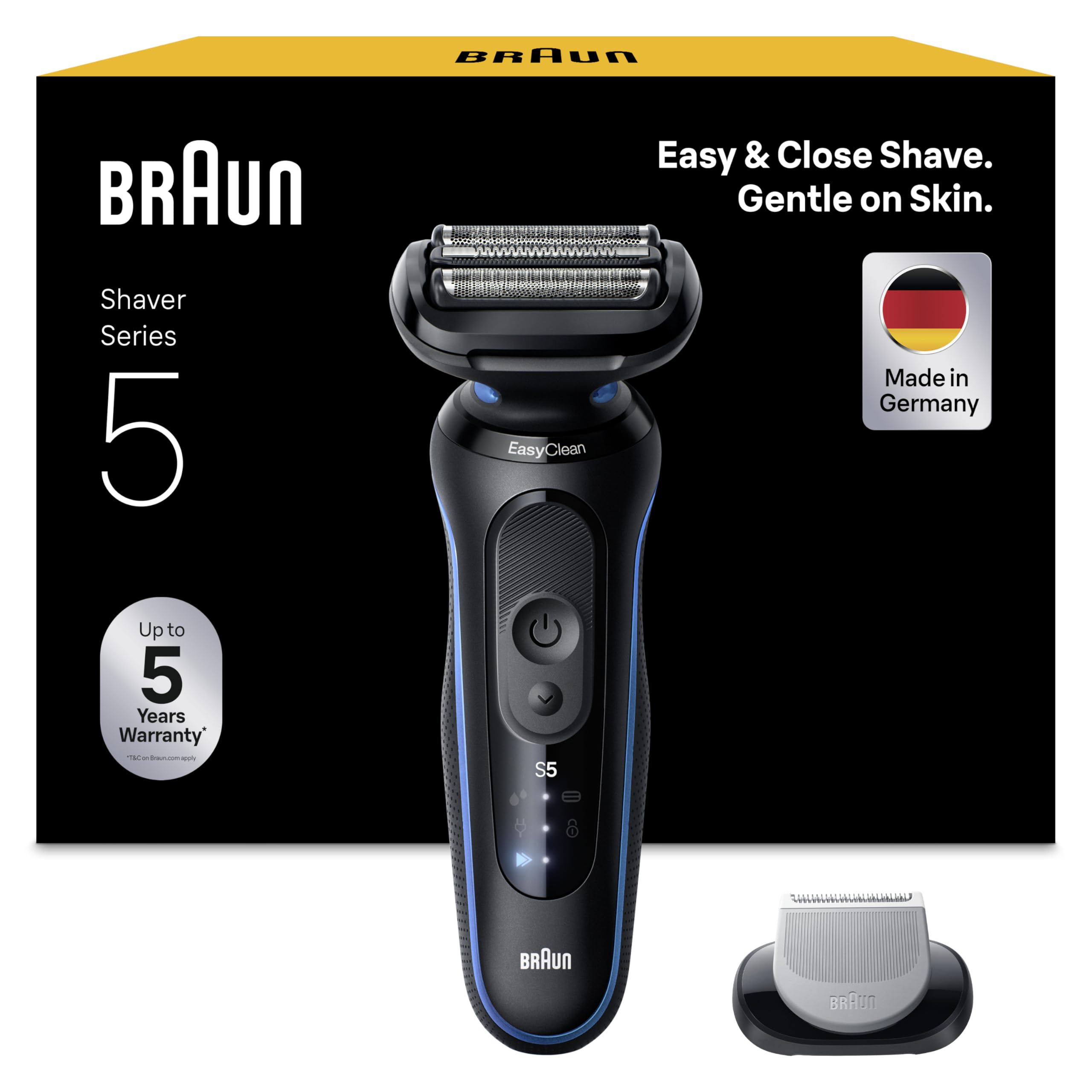 Braun Men's Electric Shaver Series 5 52-B1600S, Blue, Waterproof, Flexible Blades for Gentle Shaving and Shaving, 2 Shaving Modes, Set with Body Trimmer Accessory - Image 1
