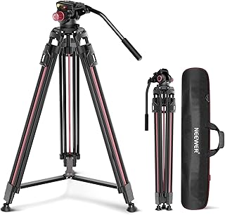 2M Video Camera Tripod with Fluid Head, High Performance Aluminum Tripod with Quick Release and QR Plate Compatible with Canon Nikon Sony DSLR Camcorder Maximum Load - Image 1