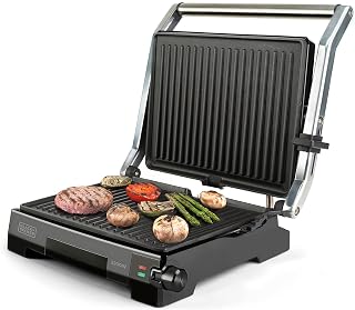 BXGR2200E - Electric Grill 2200W, 6 Positions and 180° Opening, Plate 14.5 x 23 cm with Non-Stick Coating, PFOA and PTFE Free, Stainless Steel - Image 1