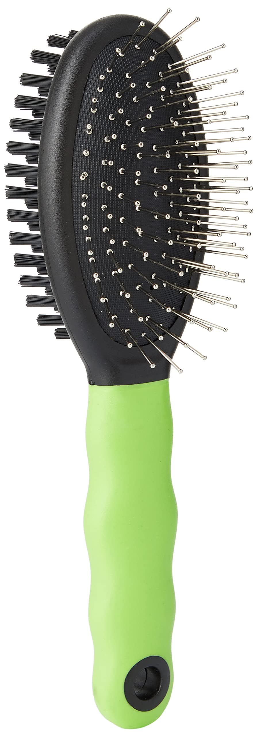 Ferplast Double Brush for Cats - Short, Medium & Long Hair - Stainless Steel Rounded Heads - Soft Bristles - Ergonomic Soft Handle - Size S, Green