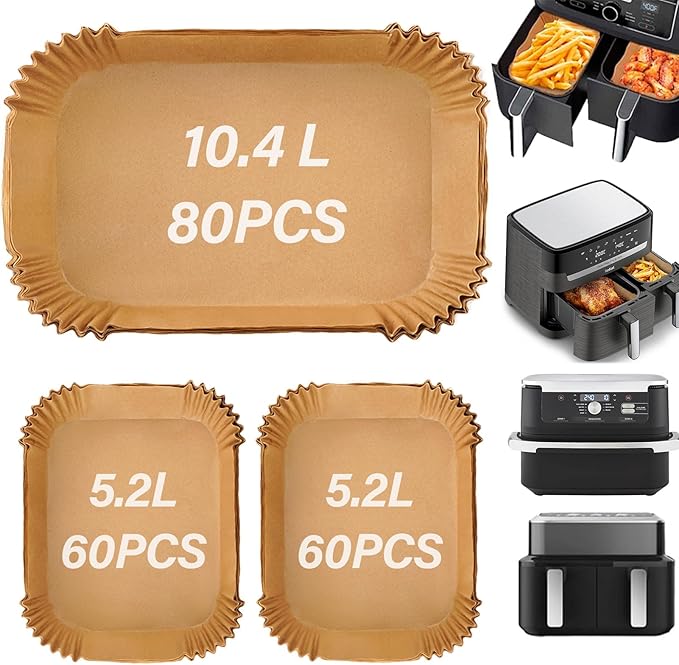 Baking Paper for Ninja 10.4L 200pcs Baking Paper Air Fryer Paper Baking Liner Food Grade 10.4L Dual Zone 5.2L Greaseproof Paper for Ninja Foodi Flex AF500EU/AF500EUCP (200) - Image 1