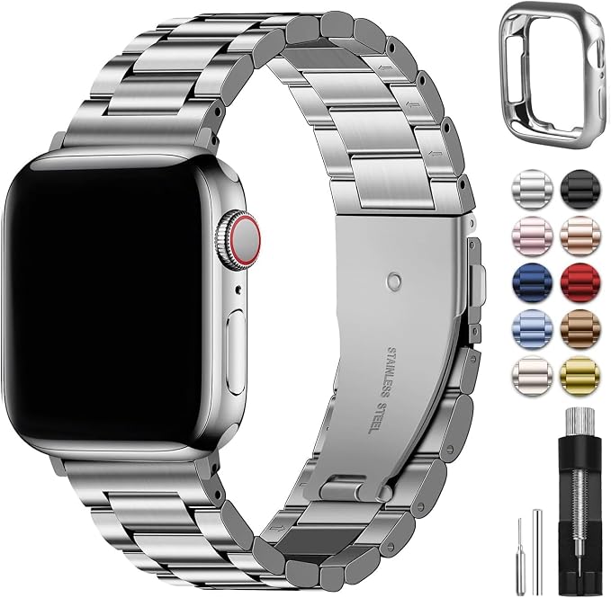 Fullmosa Band Compatible with Apple Watch 40mm 41mm 38mm, Stainless Steel iWatch Strap for Apple Watch SE3/2/1 Series 9/8/7/6/5/4/3/2/1 (Silver, 38mm/40mm/41mm) - Image 1