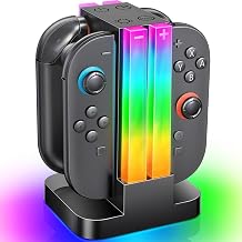 Station de Charge pour Manette Switch 2 Joy Cons, Station de Charge Compatible avec Manette Nintendo Switch 2 avec 6 Modes d'éclairage RVB et Fonction Minuterie et Contrôle de l'éclairage - Image 1