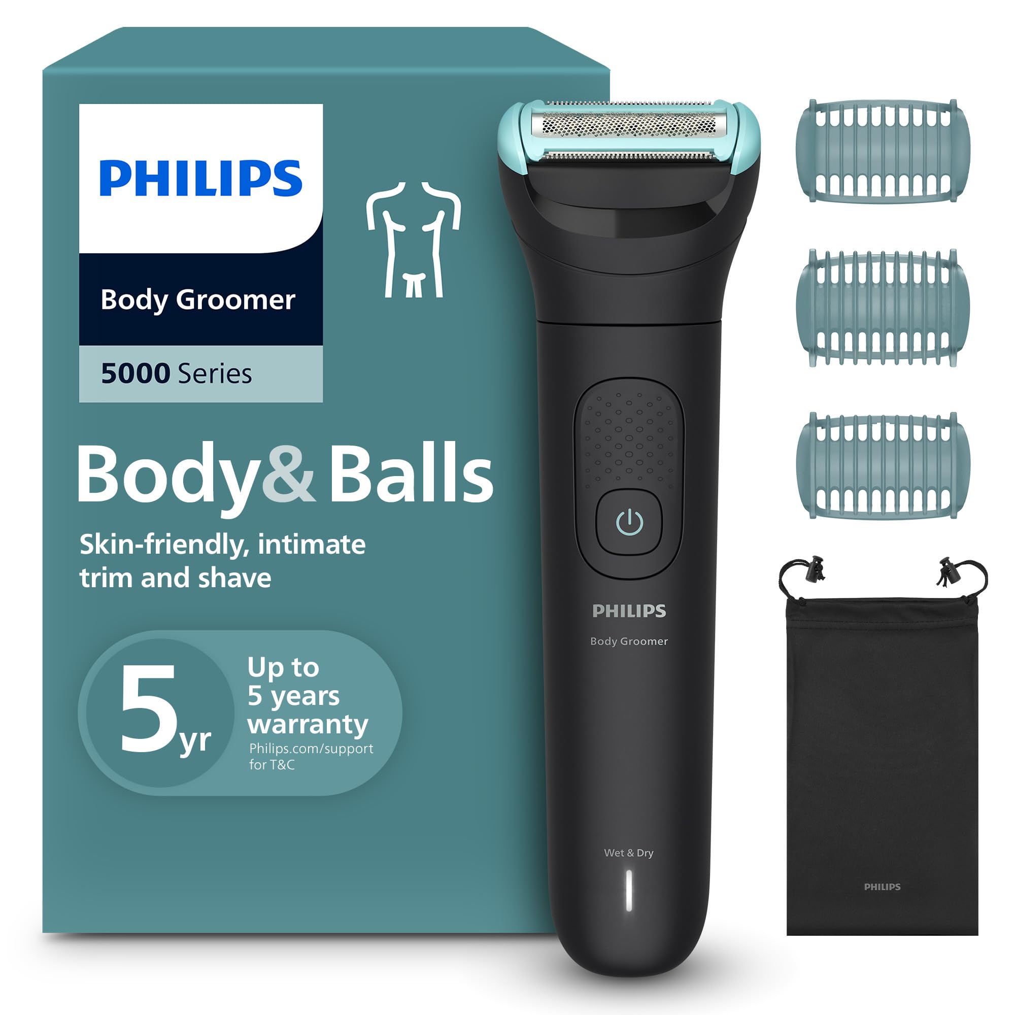Philips Bodygroom 5000 Series Men's Trimmer with Triple Protection Shaving System, Hair Size and Intimate Shaving, 100% Waterproof, 100 Minute Runtime, BG5470/15 - Image 1