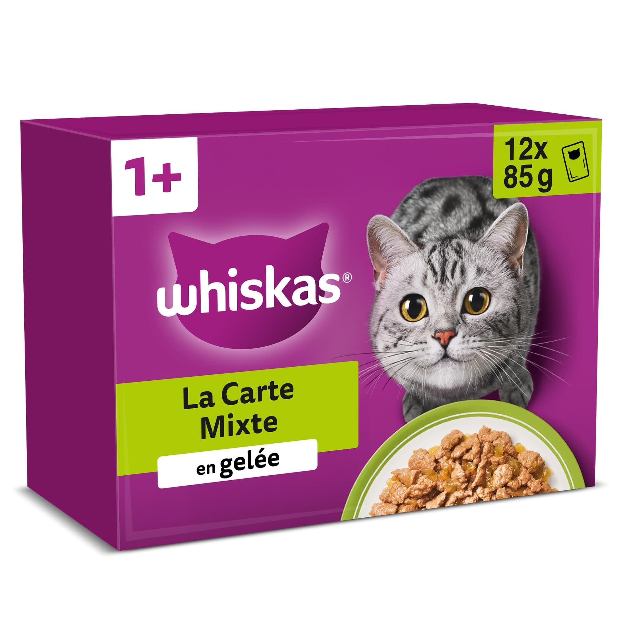 WHISKAS Jelly Food - 48 Freshness Sachets (Pack of 4 Packs 12 x 85g) - The Mixed Card (4 Varieties) - Complete Wet Food Suitable for Sterilized Adult Cats (Packaging May Vary)