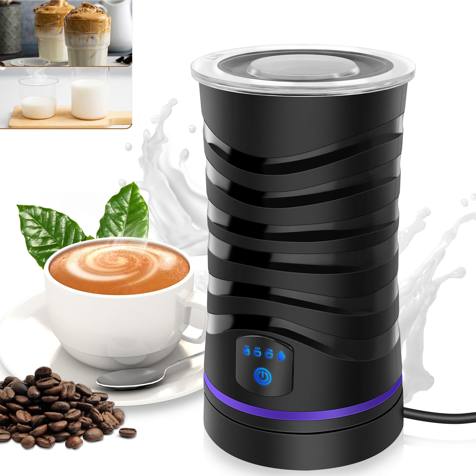 Electric Milk Frother Frother Electric Snow Whisk for Frothing and Heating Coffee, Milk 600ml Instant Pot for Latte, Hot Chocolate, Coffee, Milk - Image 1