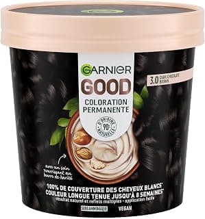 Garnier - Coloration Permanente - Sans Ammoniaque - 90% d'Ingrédients d'Origine Naturelle - Formule Vegan - Beurre de Karité - 100% Couverture Cheveux Blancs - Châtain Foncé Chocolat Noir (3.0) - Good