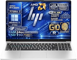 HP 255R G10 Ordinateur Portable AMD Ryzen 7 7735U 4.75 GHz, RAM 24Go DDR5, SSD 1To, Écran 15.6" FHD, Châssis Aluminium, WiFi6E, Caméra 1080p, Clavier AZERTY Rétroéclairé, Empreinte Digitale, Win11 Pro - Image 1