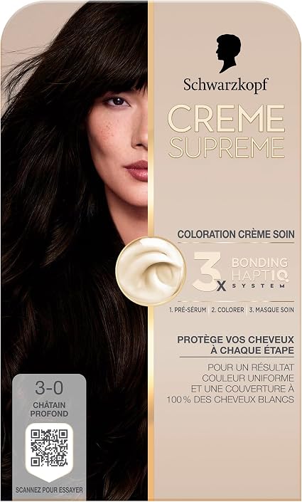 Schwarzkopf - Supreme Cream Permanent Pre-Serum Colouring and Mask Care Cover 100% White Hair Result Uniform Colour 3-0 Deep Brown - Image 1