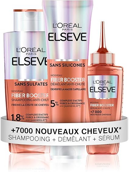 L'Oreal Paris – Elseve Fiber Booster – Anti-Hair Loss Protocol – Stimulates Growth* – Increases Hair Density – Men and Women – Sulphate-free Shampoo + Silicone-Free Detangler + Serum - Image 1