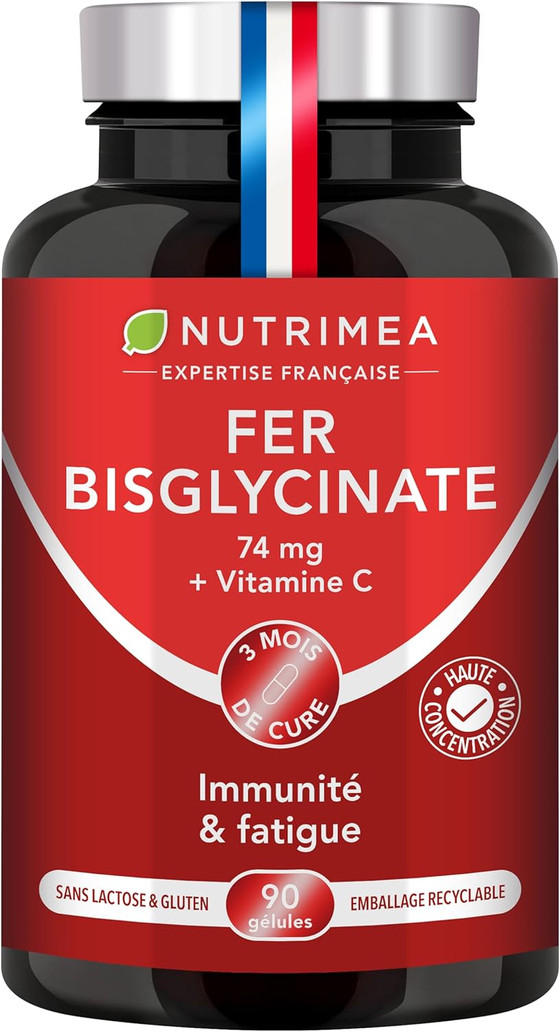 FER Bisglycinate + Vitamine C - 14 mg de Fer/Gélule - Procure 100% des Besoins Journaliers - Absorption & Biodisponibilité Maximales - Nutrimea - 90 Gélules Vegan - Fabriqué en France - Image 1