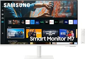 Samsung Smart Monitor M7 32" PC Monitor, VA Panel, 4K UHD Resolution, 300cd/m², 3000:1, 60Hz, Smart Hub, Webcam Included, Game Bar 2.0, TV Plus, Microsoft 365, Smart Things, Tilt, HDMI, USB, White - Image 1