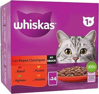 générique WHISKAS – Repas Complet en Sauce pour Chat Adulte, Saveur Poulet, Agneau & Bœuf (24 Sachets) - Le Lot De 2 - Image 1