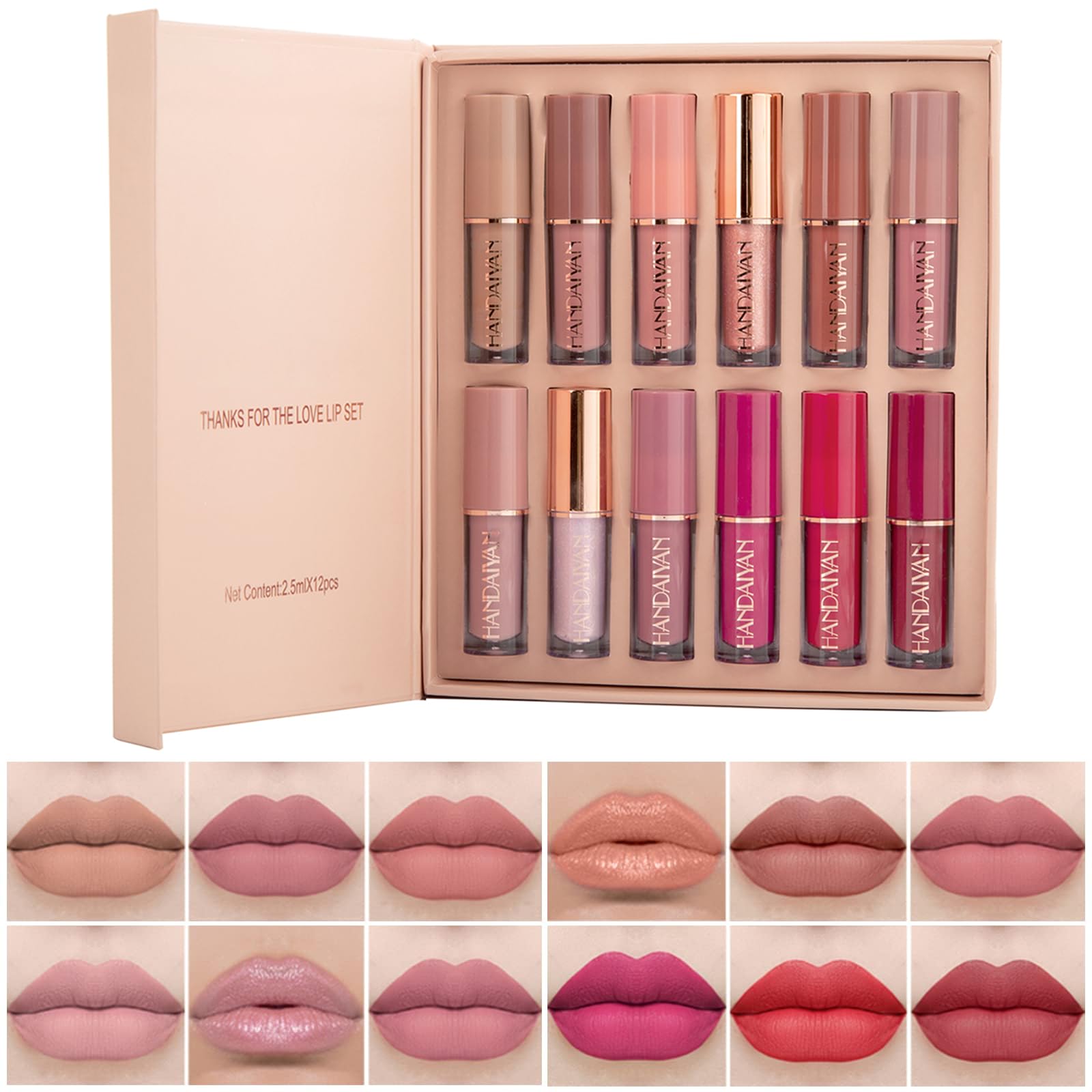 Rouge à lèvres, 12 Couleurs Rouge à Lèvres Liquide Mat, ensemble de rouge à lèvres liquide imperméable et durable, mat rouge à lèvres nude ensemble velouté longue durée antiadhésif tasse - Image 1
