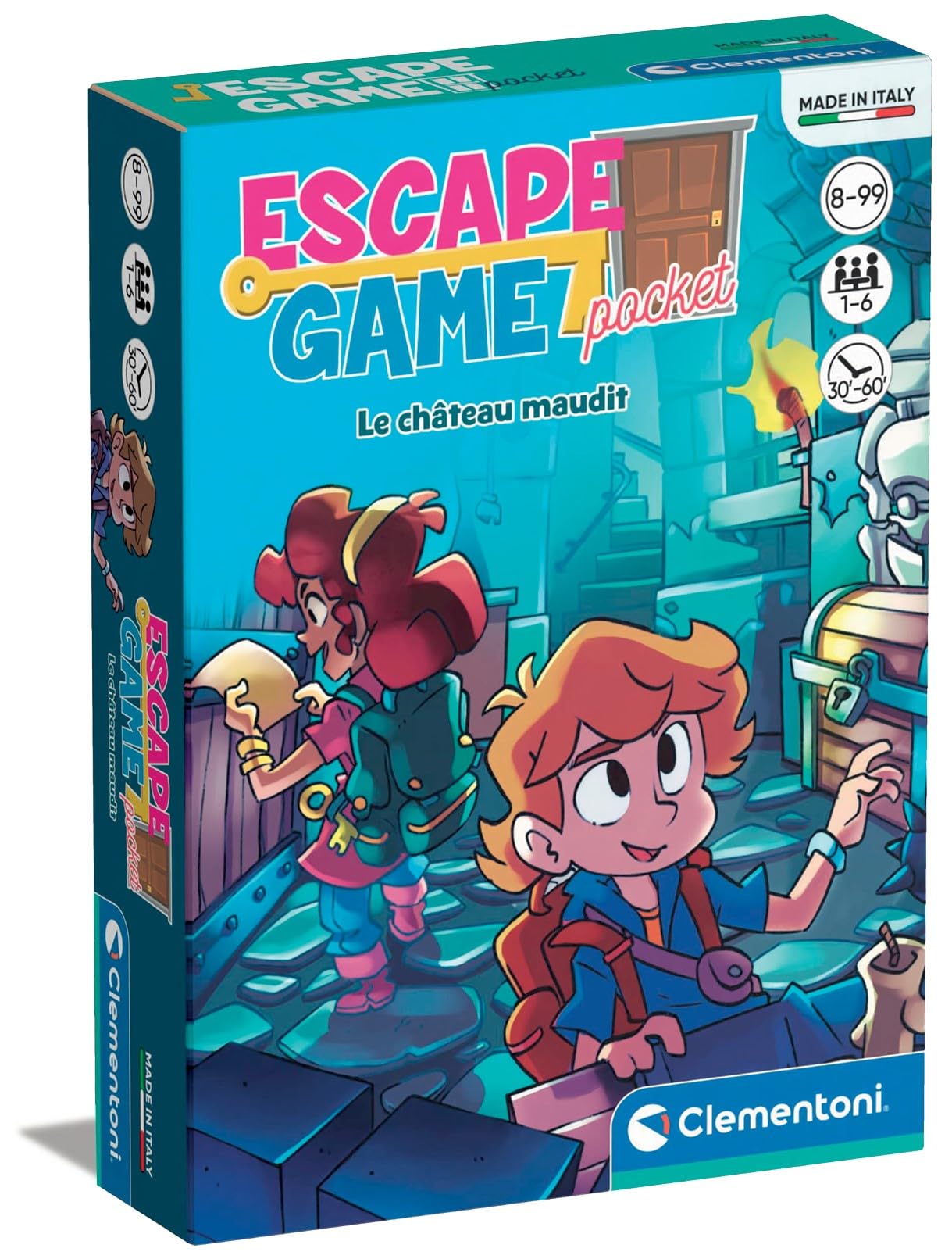 Clementoni | Escape Game Pocket – The Cursed Castle for Kids 8+ | Cooperative Card Game | 1 to 6 Players | 30 Riddles Logic & Observation | Family Activity at Home or Travel - Image 1