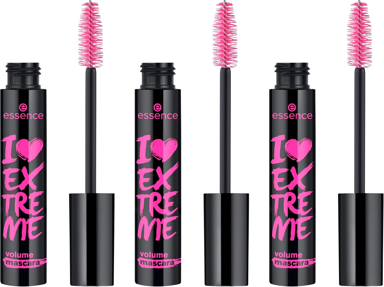 essence I LOVE EXTREME Volume Mascara – Mascara noir n°01 pour un volume intense, allonge et recourbe les cils. Vegan, sans parfum, sans microplastiques ni nanoparticules. Pack de 3 (3x12ml). - Image 1