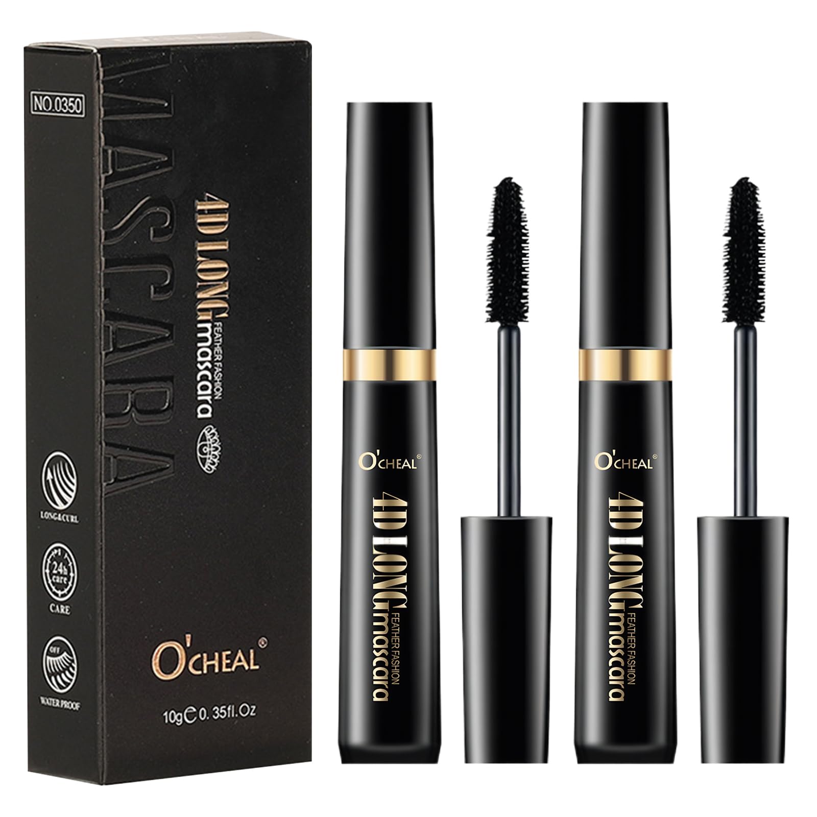 Mascara Fibre De Soie 4D Paquet De 2 Noir Intense Imperméable Longue Tenue Mascara Volume Effet Faux Cils Naturel Sans Paquets - Image 1
