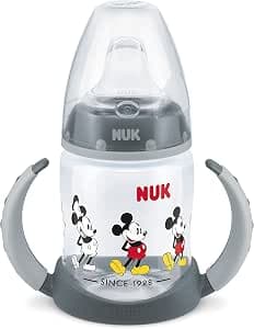 NUK First Choice+ Trainer Cup | 6-18 Months | Leak-Proof Silicone Spout | Anti-Colic Valve | Leak Proof | BPA Free | 150ml | Mickey Mouse (Grey)