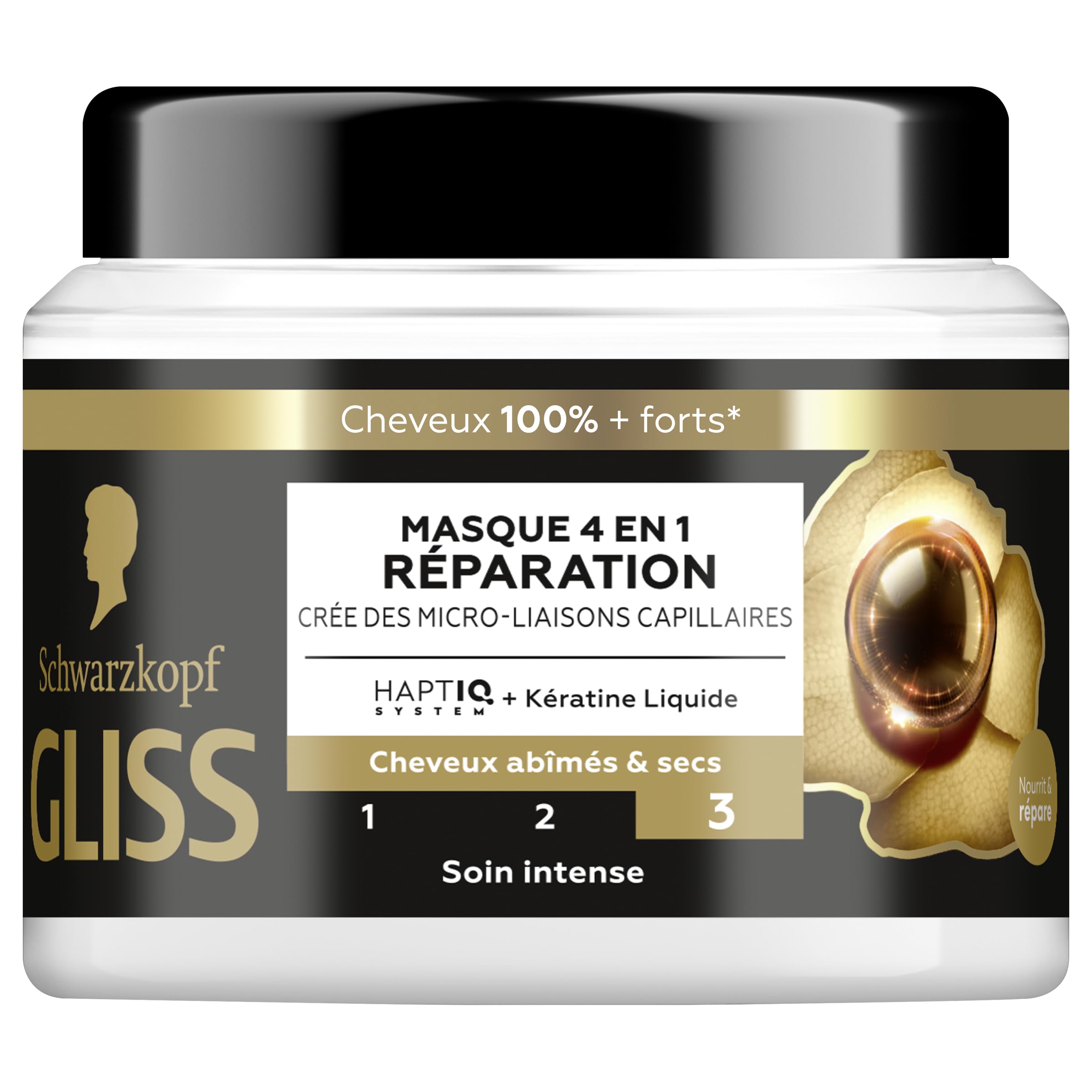 GLISS - Schwarzkopf - 4in1 mask - Repair - Liquid Keratin - Haptiq System - Creates hair micro-bonds - Damaged and dry hair - Intense care - Nourishes & Repairs - 400 ml - Image 1