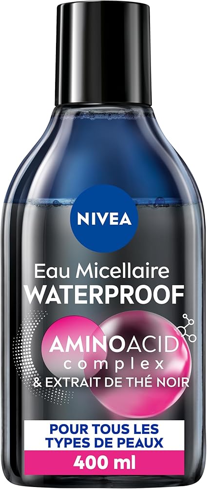 NIVEA - Waterproof Micellar Water - Face, Eyes, Lips - Cleanses Pores & Removes Makeup - Gentle On Eyelashes - Micelles, Amino Acid & Black Tea Extracts - Vegan - All Skin Types - 400ml - Image 1