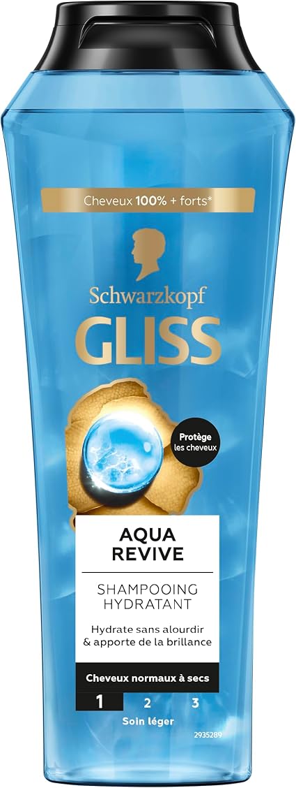 Schwarzkopf - Gliss - Aqua Revive Shampoo - Hair Repair - Moisturizes Without Weighing - Normal to Dry Hair - Hyaluron & Marine Algae Complex - 90% Natural Ingredients - 250 ml - Image 1
