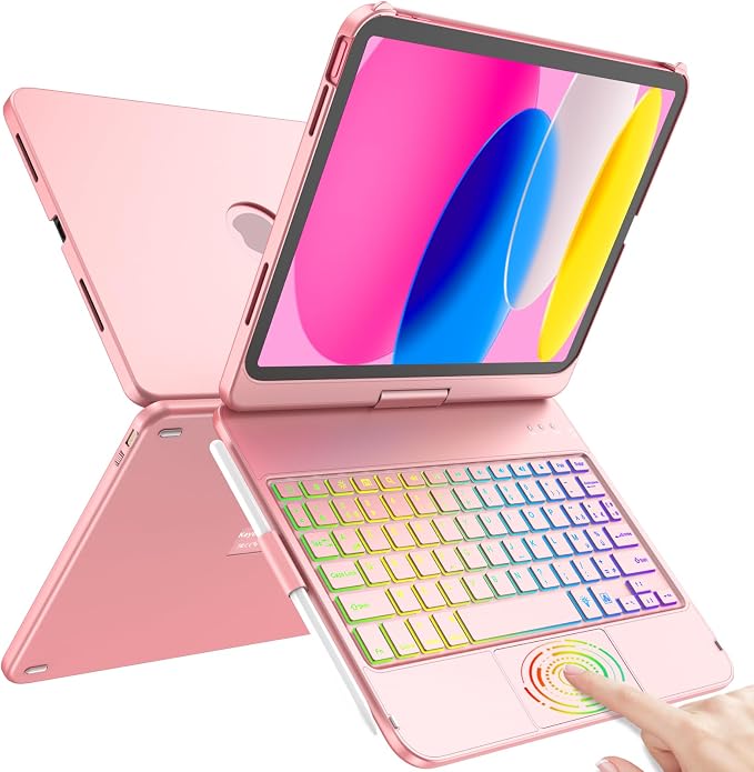 TQQ Keyboard for iPad 10/11 Generation (10.9 Inch 2022/11 Inch A16 2025) with Precision Touchpad, 10 Colours Backlit Keyboard for Laptop, French AZERTY Keyboard - Image 1