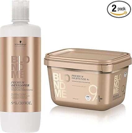 Schwarzkopf Professional Duo Blond Me PPL9+ Premium Bleaching Comp. Powder 450 g Lightener 9+ & Blond Me Supreme Blonde Hair Quality Premium Care 9% 30 Vol Developer 1000 ml Schwarzkopf