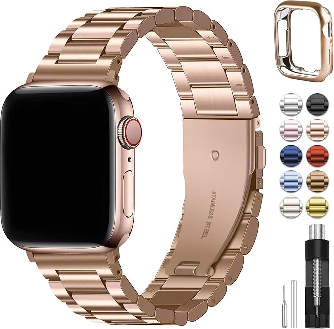 Fullmosa Bracelet Compatible with Apple Watch 40mm 41mm 38mm Women Women iWatch Bracelet Stainless Steel Metallic for iWatch SE 1/2/3 Series 9/8/7/6/5/4/3/2/1, Rose Gold - Image 1
