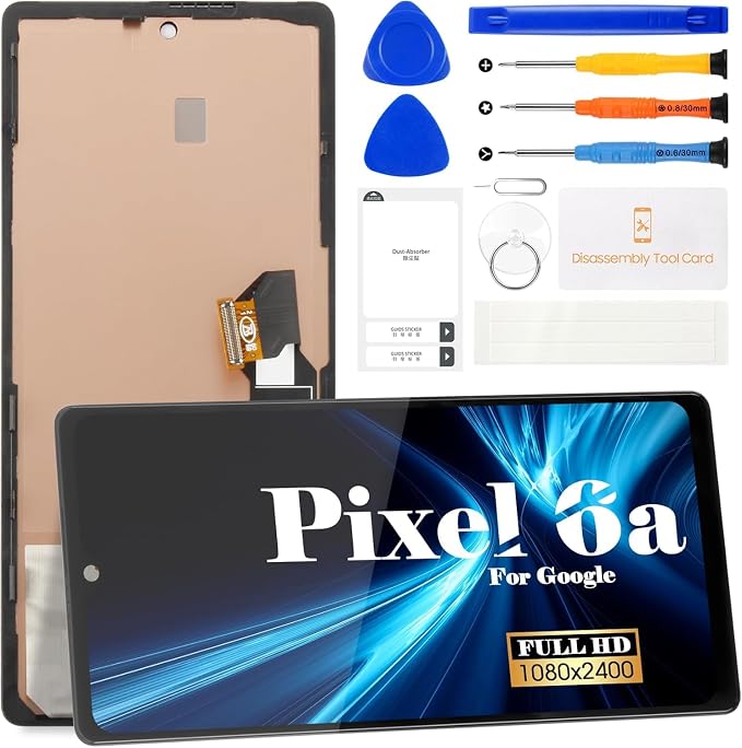 Google Pixel 6A OLED LCD Screen for Google Pixel 6A GX7AS GB62Z G1AZG GB17L Digitizer Touch Screen Replacement with Frame (Black) - Image 1
