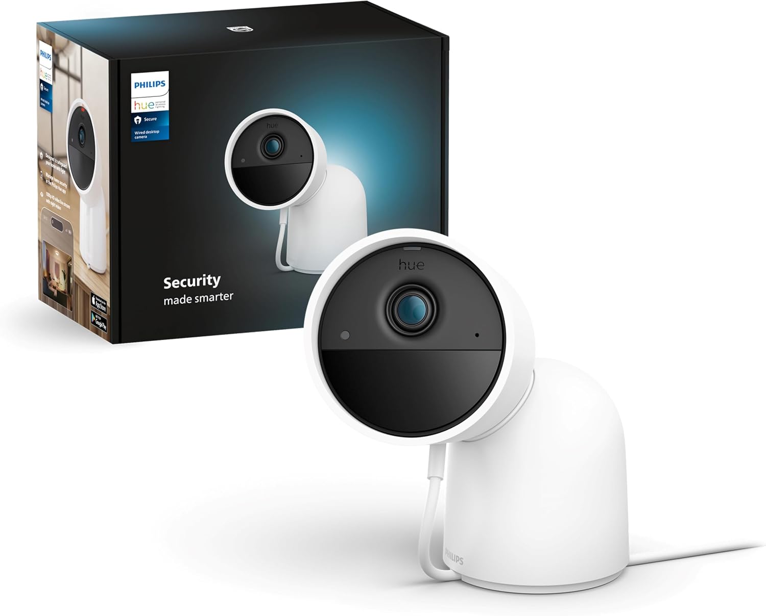 Philips Hue Secure Caméra Filaire HD 1080P avec Support de Bureau, Utilisation intérieure ou extérieure, contrôle avec Une Seule Application, Blanc - Image 1