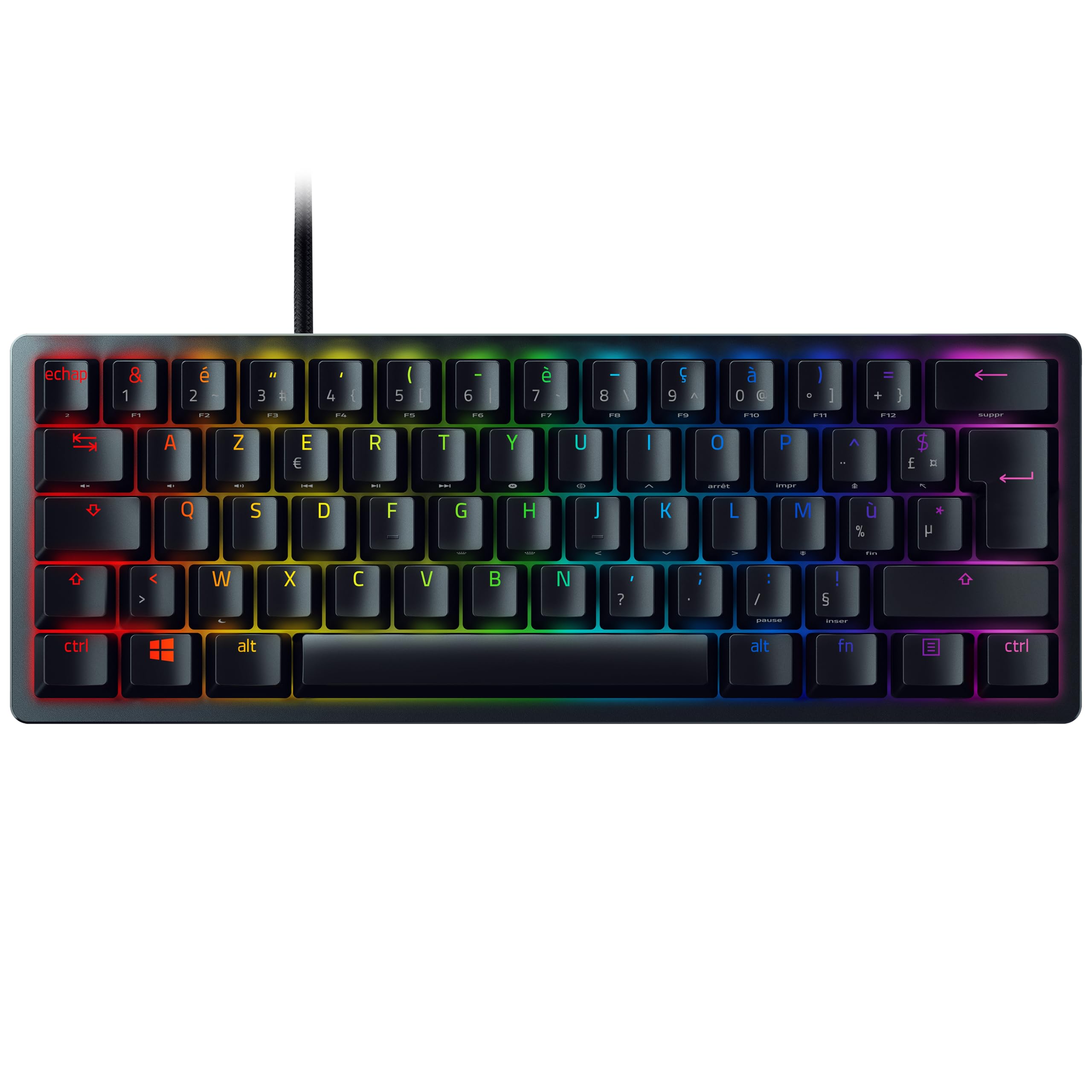 Razer Huntsman Mini (Switches Purple) - 60% Compact Gaming Keyboard (Opto-Mechanical Clicky Switches, PBT Keys, Detachable USB-C Cable) AZERTY Keyboard | Black - Image 1