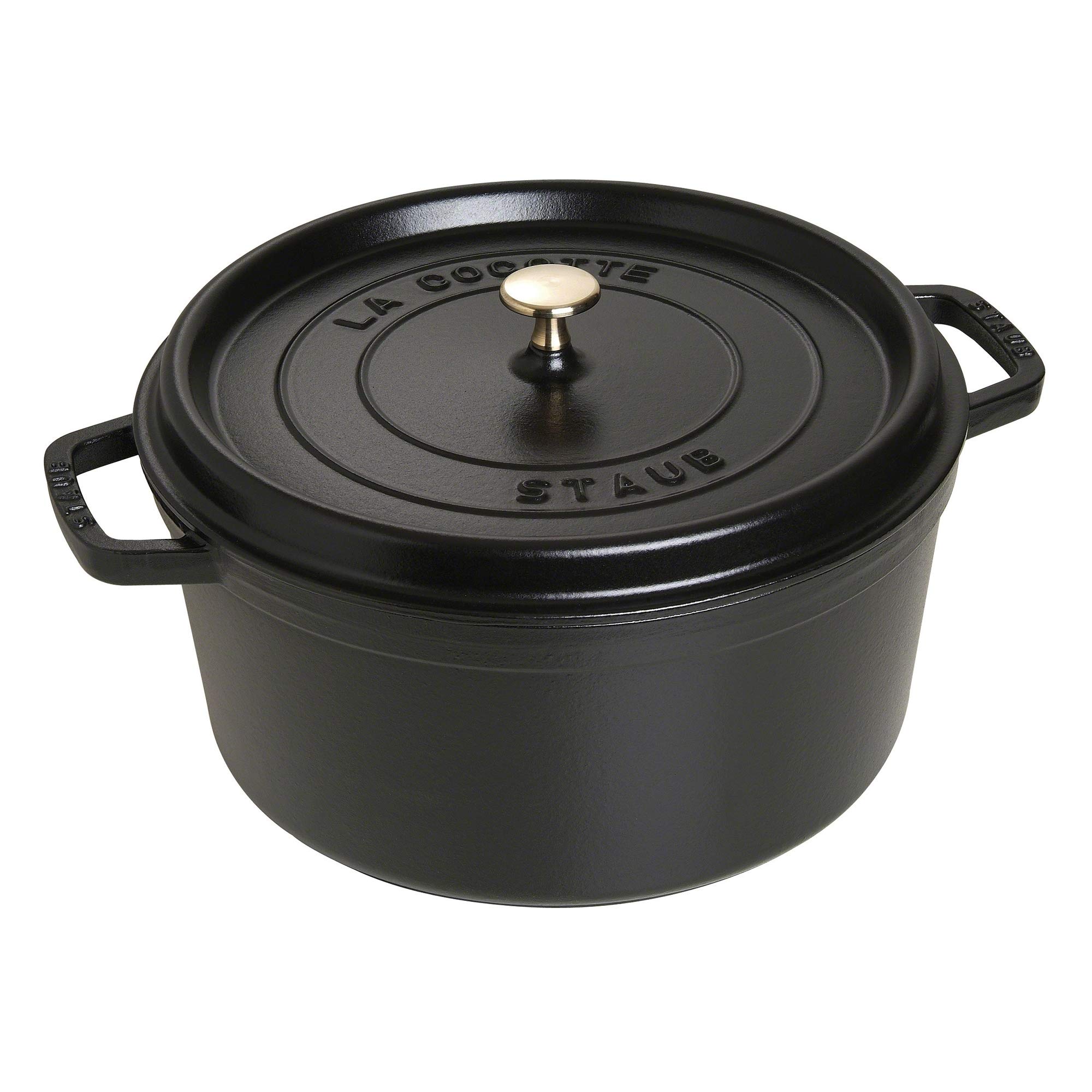 STAUB Enamelled Cast Iron Casserole Dish with Lid, Suitable for All Heat Sources Including Induction, 7 to 8 People, Round, 30 cm, 8.34 L, 8.9 kg, Matte Black - Image 1