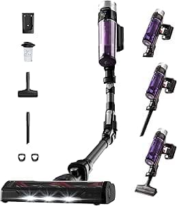 Rowenta X-Force Flex 9.60 Allergy Cordless Stick Vacuum Cleaner, Anti-Allergenic Filtration, Powerful 100AW, Ultra Light, Autonomy 45min RH2038WO, Black/Purple