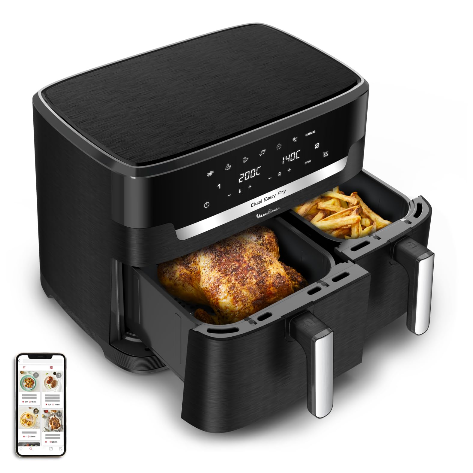 Moulinex XXL Double Air Fryer 11L, 8 Persons and More, Large Basket up to 3 kg, 7 Preset Programs, Dual Easy Fry XXL, EZ9428F0, Black - Image 1
