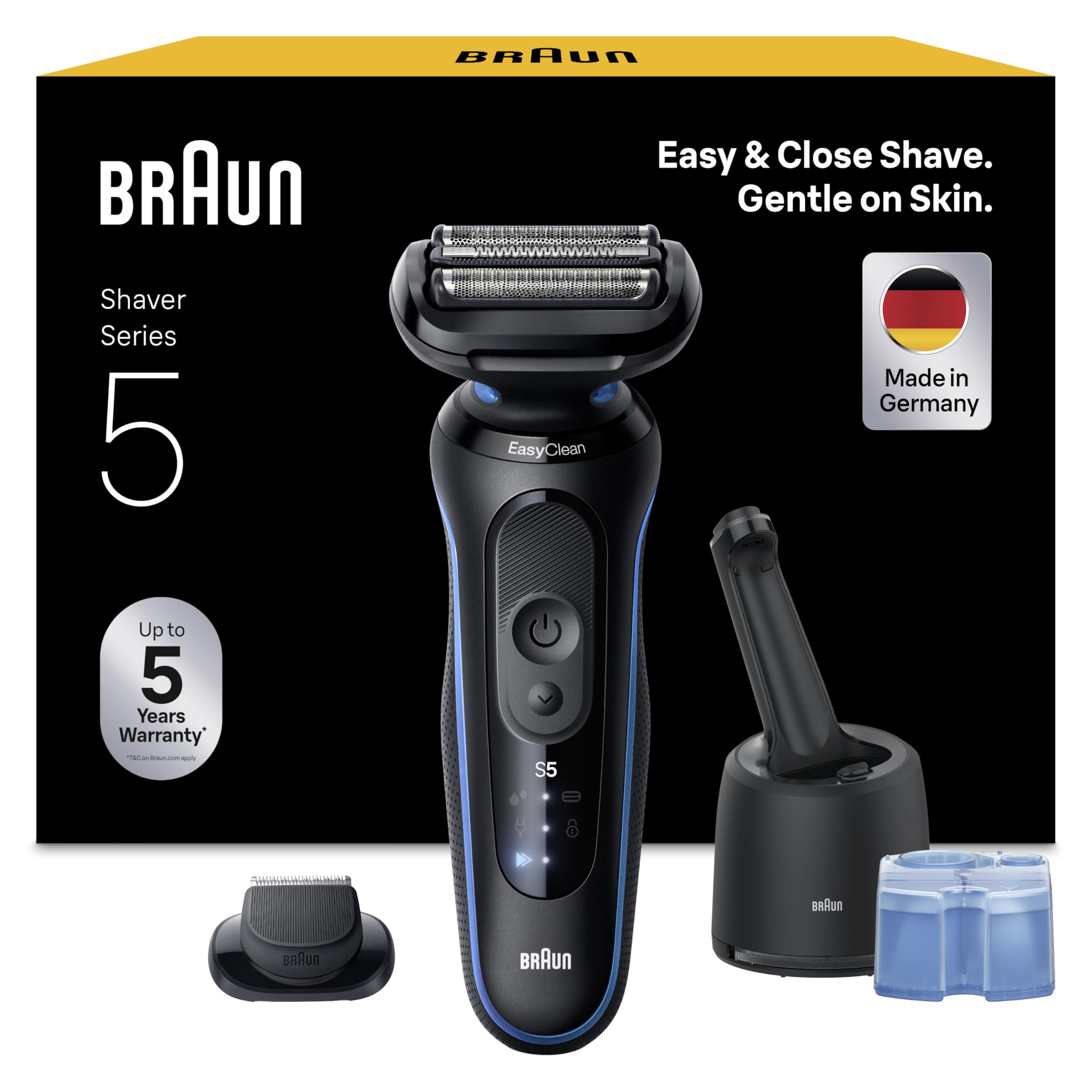 Braun Men's Electric Shaver Series 5 52-B7200CC Blue, Waterproof, Flexible Blades for Gentle Shaving for Face and Beard, 2 Shaving Modes, Precision Trimmer, Set with Cleaning Station - Image 1