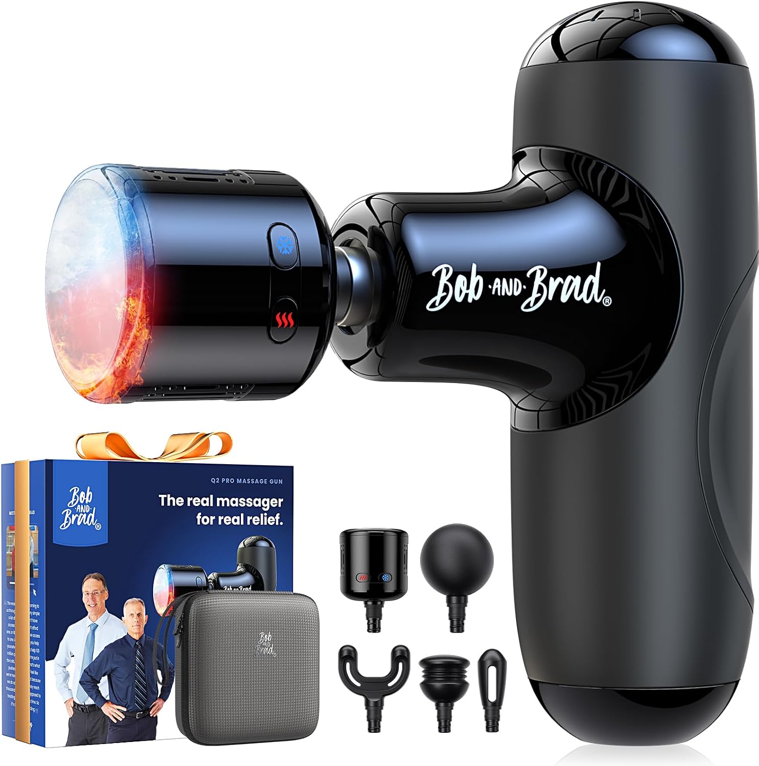 BOB AND BRAD Q2 Pro Muscle Massage Gun with Heated & Cold Head - Mini Back Massager - Portable Massage Gun for Sports and Office Recovery - Quiet, Case Included - Image 1