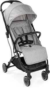 Chicco Trolley Me Ultra Light Compact Folding and Tilting Baby Walking Stick from Birth to 15 kg with Trolley System, Rain Cover Included and Extendable Hood – Light Grey