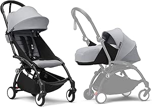 Stokke YOYO3 Stroller with Newborn and 6+ Colour Pack - Includes Black Frame, YOYO 6+ Color Pack (Stone) and Newborn 0+ Pack (Stone) - Image 1