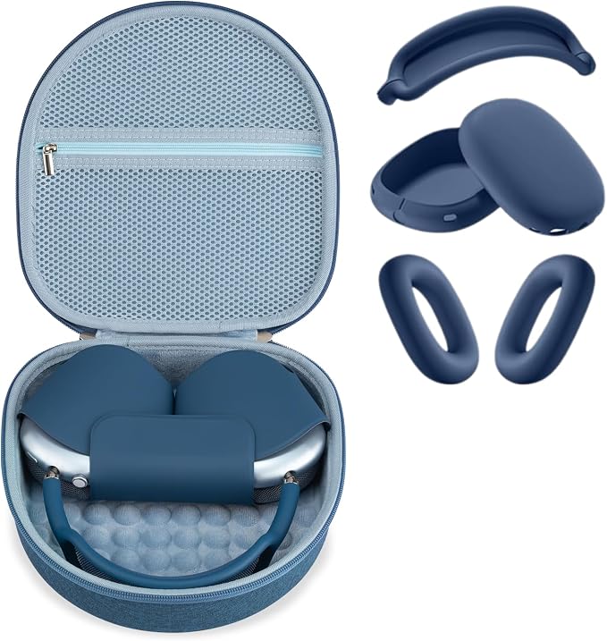 3 in 1 Protective Case & Carrying Bag for Apple Airpods Max Headphones, Anti-Scratch Pads, Earpads, Headband, Accessories for Apple Airpod Max (Blue) - Image 1