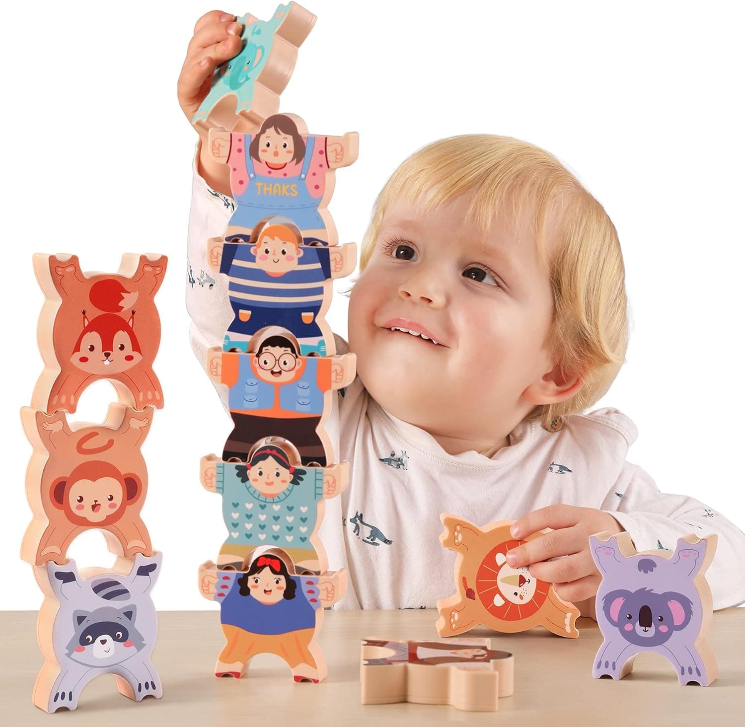 TUMAMA Stick and Stack Jeux en Bois Blocs d'Équilibre, Stick et Stack Jeu d'Empilage de Puzzles pour Enfants, Hercule Les Anime Educatif Montessori Jouet Balancier 3 4 5 6 Ans Garçons Filles (12pcs)