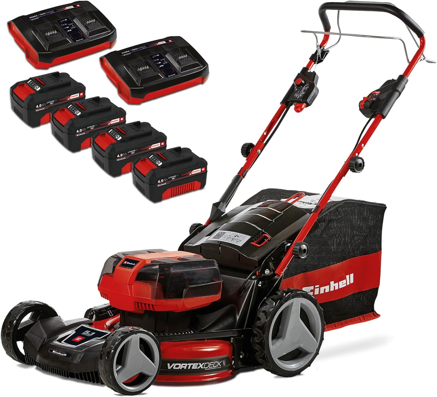Einhell Professional Tondeuse à Gazon sans Fil GP-CM 36/47 S HW Li Power X-Change (36V, 47 cm Largeur de Coupe, autotractée, Moteur sans Charbon) Livré avec 4 Batteries 4,0Ah et 2 Chargeurs Doubles - Image 1