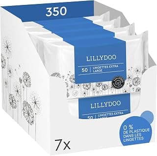 Lingettes XL LILLYDOO, 350 pièces (7 x 50), tissu extra large 100% sans plastique et sans parfum