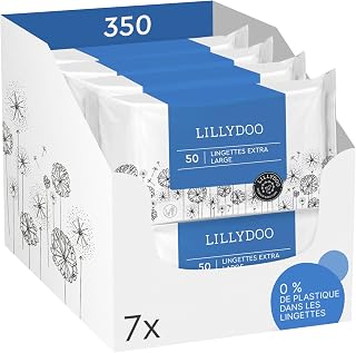 Lingettes XL LILLYDOO, 350 pièces (7 x 50), tissu extra large 100% sans plastique et sans parfum - Image 1