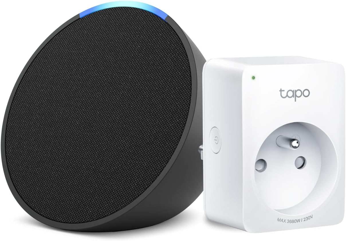 Echo Pop | Anthracite + Tapo Matter Prise Connectée, Fonctionne avec Alexa - Kit de démarrage Maison connectée - Image 1