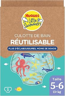 HUGGIES Little Swimmers, couches de bain pour bébé réutilisables Taille 5/6 (13kg et +), premières baigandes, protège sans gonfler, barrière anti-fuite, ceinture extensible ajustée - Image 1