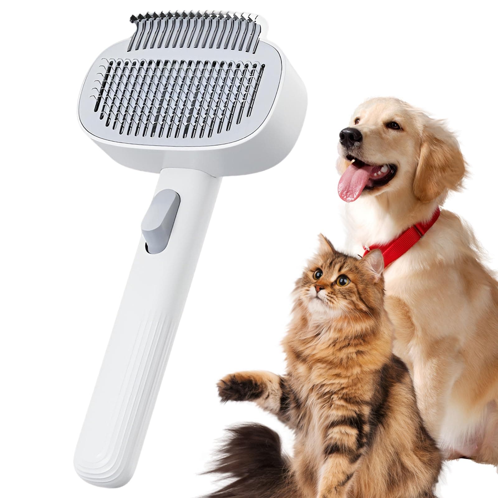 Cat Brush with Release Button,Long Haired Cat Brushes,Furminator for Cats,Comb for Removing Dead Pet Hair (White)