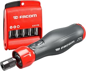 FACOM E-PROTWIST 4V Assisted Screwdriver with PH-PZ-6 Torx Bits – Set of 12 – ATPA4V.J12APB, Black/Red - Image 1