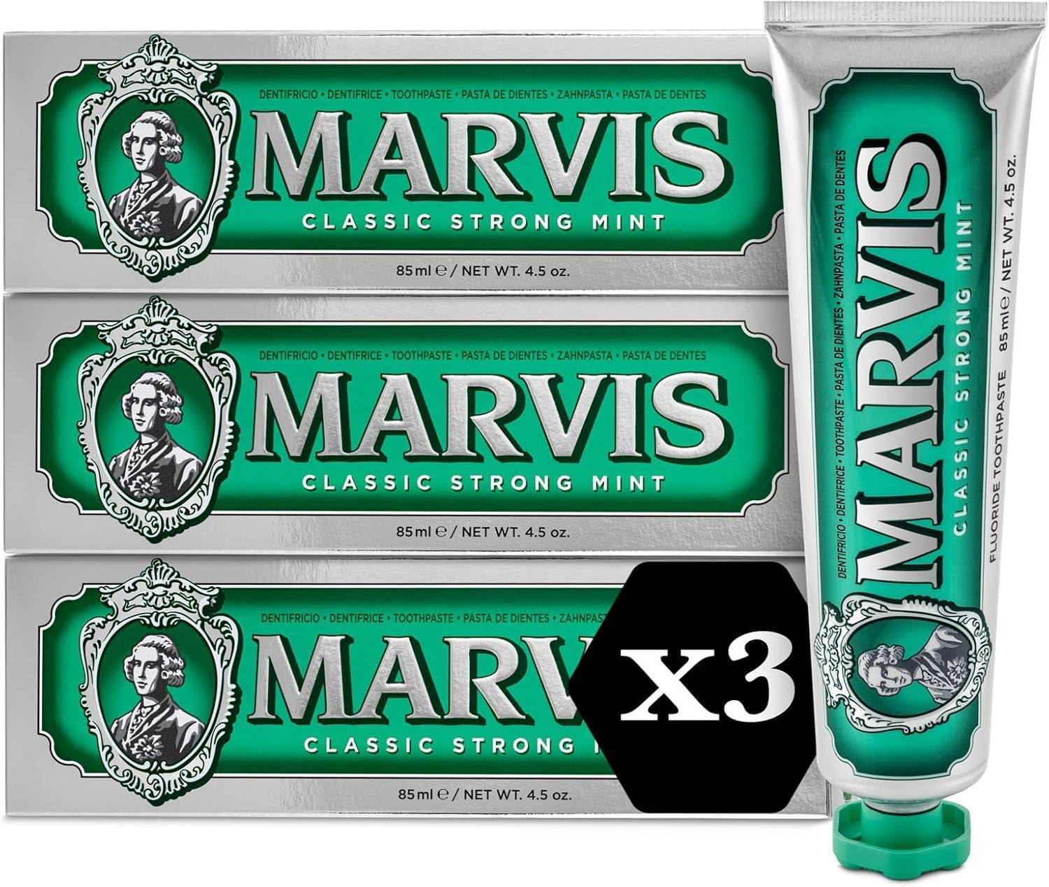 Marvis 3 x 85ml Classic Mint Forte Toothpaste - Strong Mint Flavoured Toothpaste for Long Lasting Freshness - Image 1